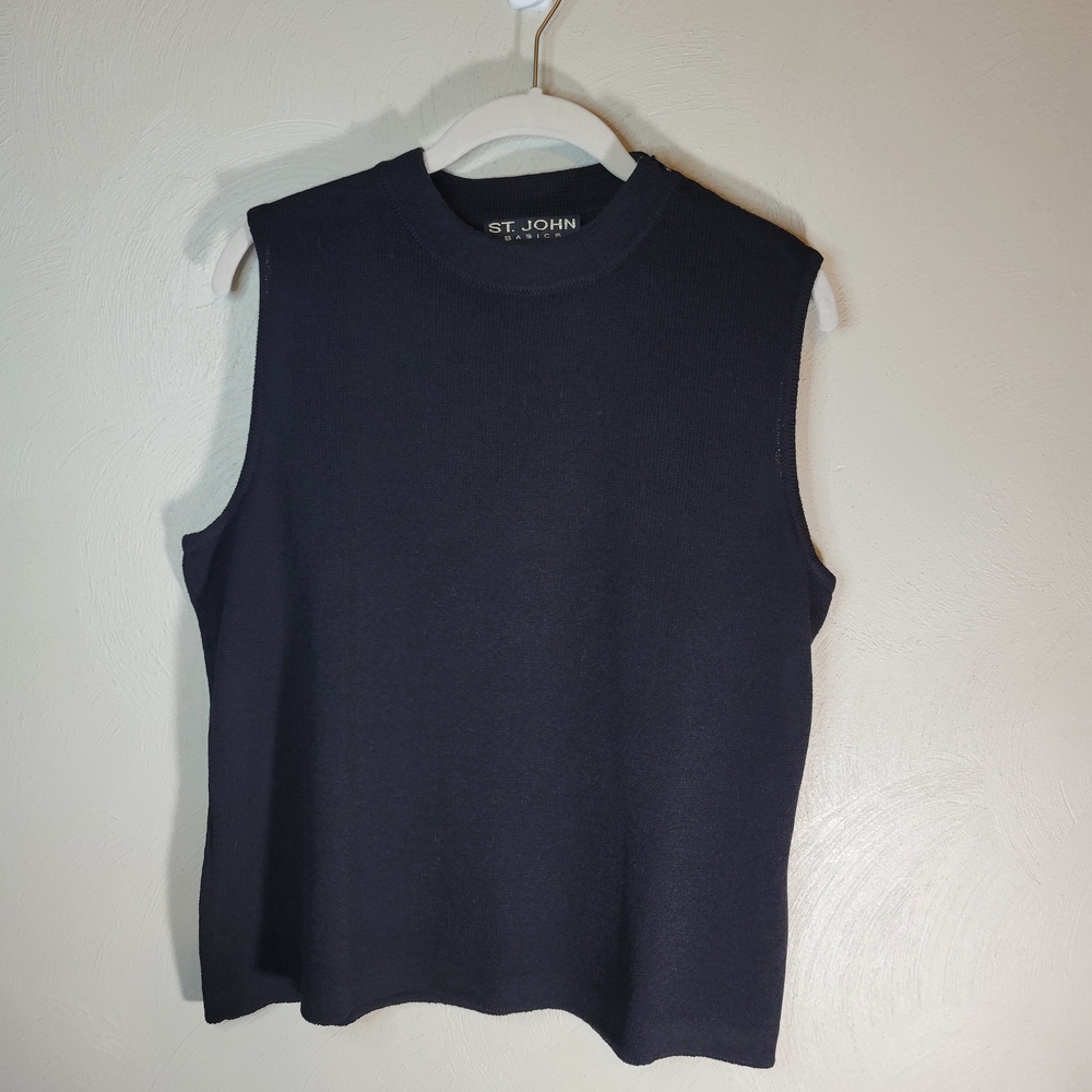 St. John Women's Black Knit Mick Neck Shell Top - Size Medium